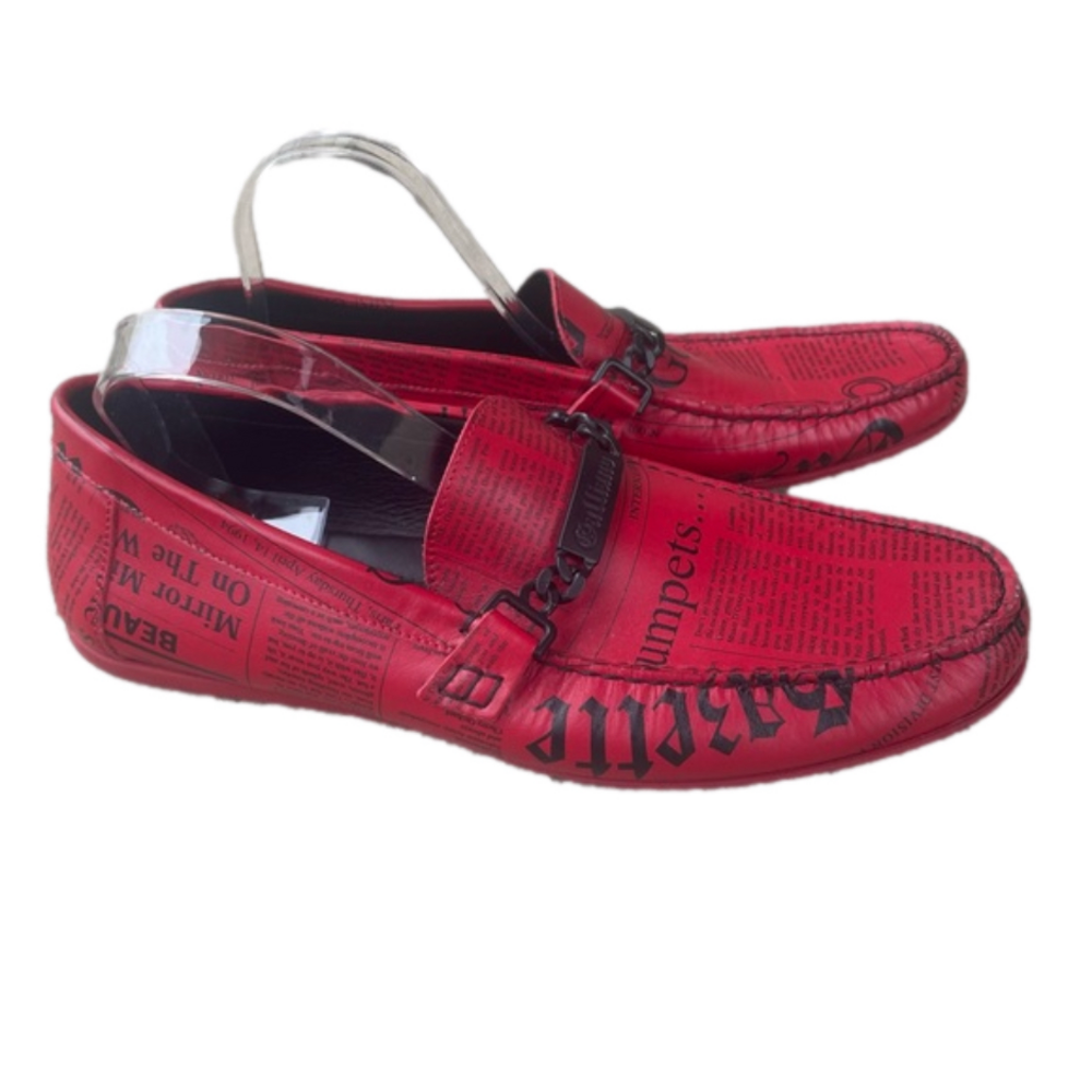 John Galliano Paris Men's Gazette Leather Drivers Red Size 45 EU/12 US
